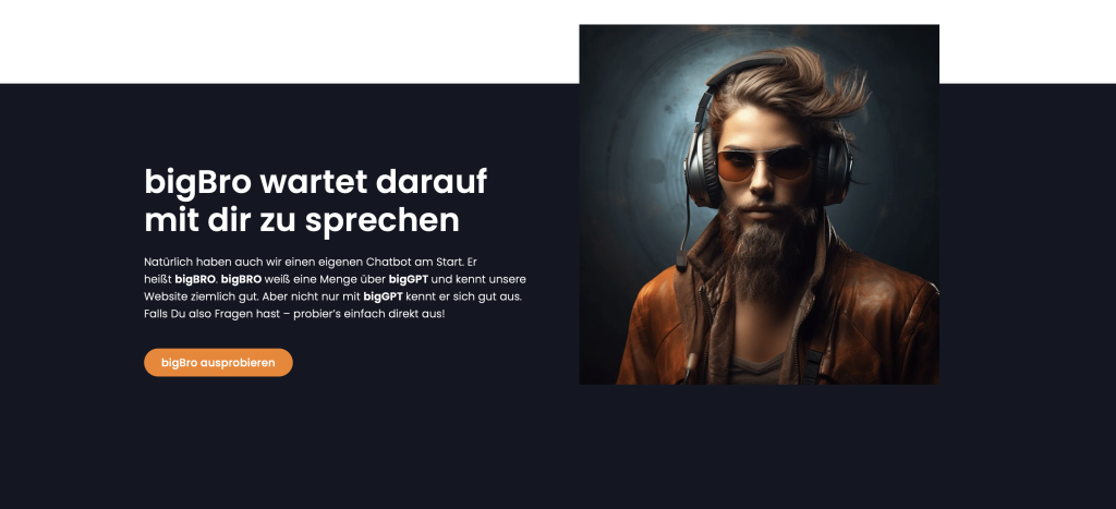 KI im Hipster-Look: bigBro chattet mit dem Publikum von bigGPT.